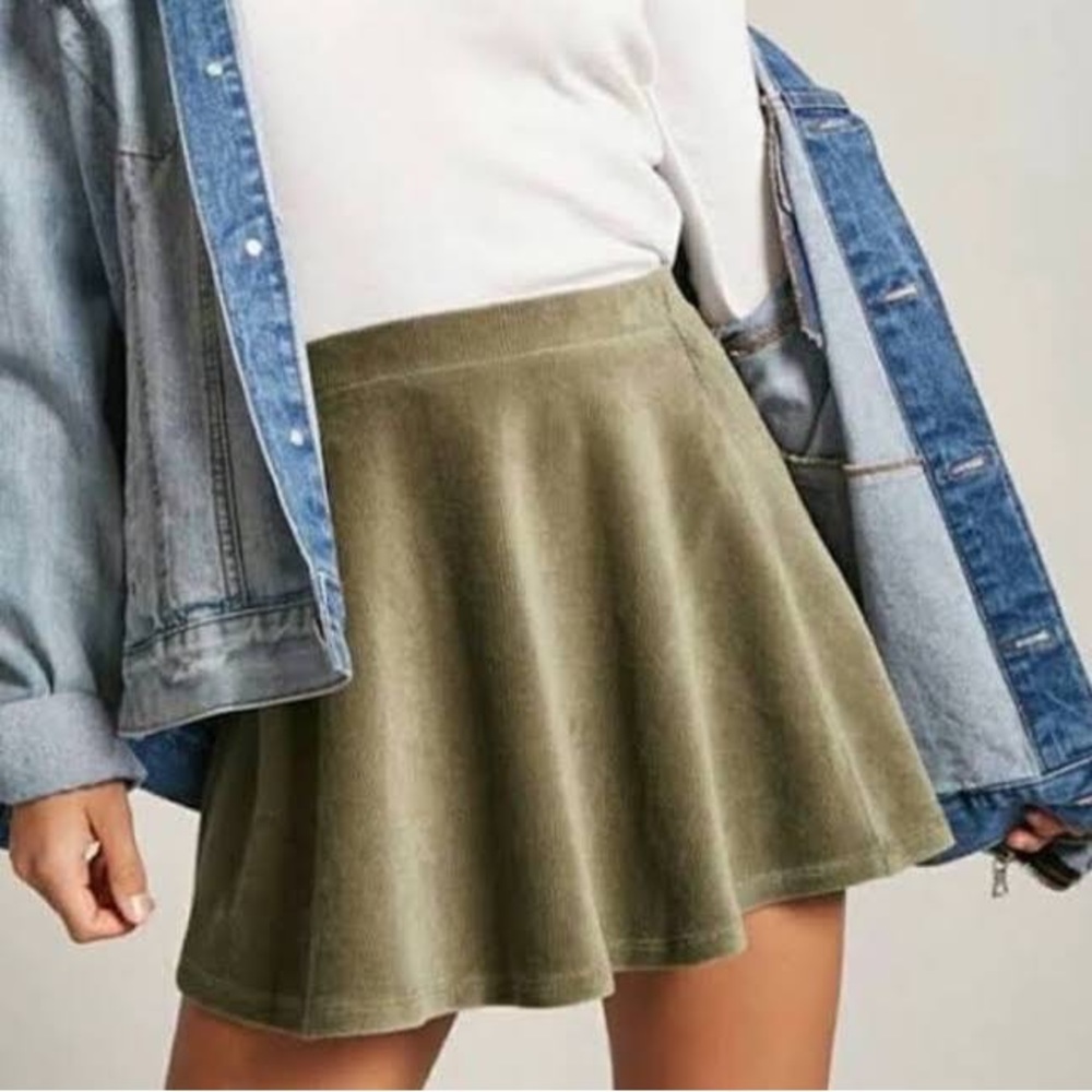 Forever 21 Olive Corduroy Circle Skirt